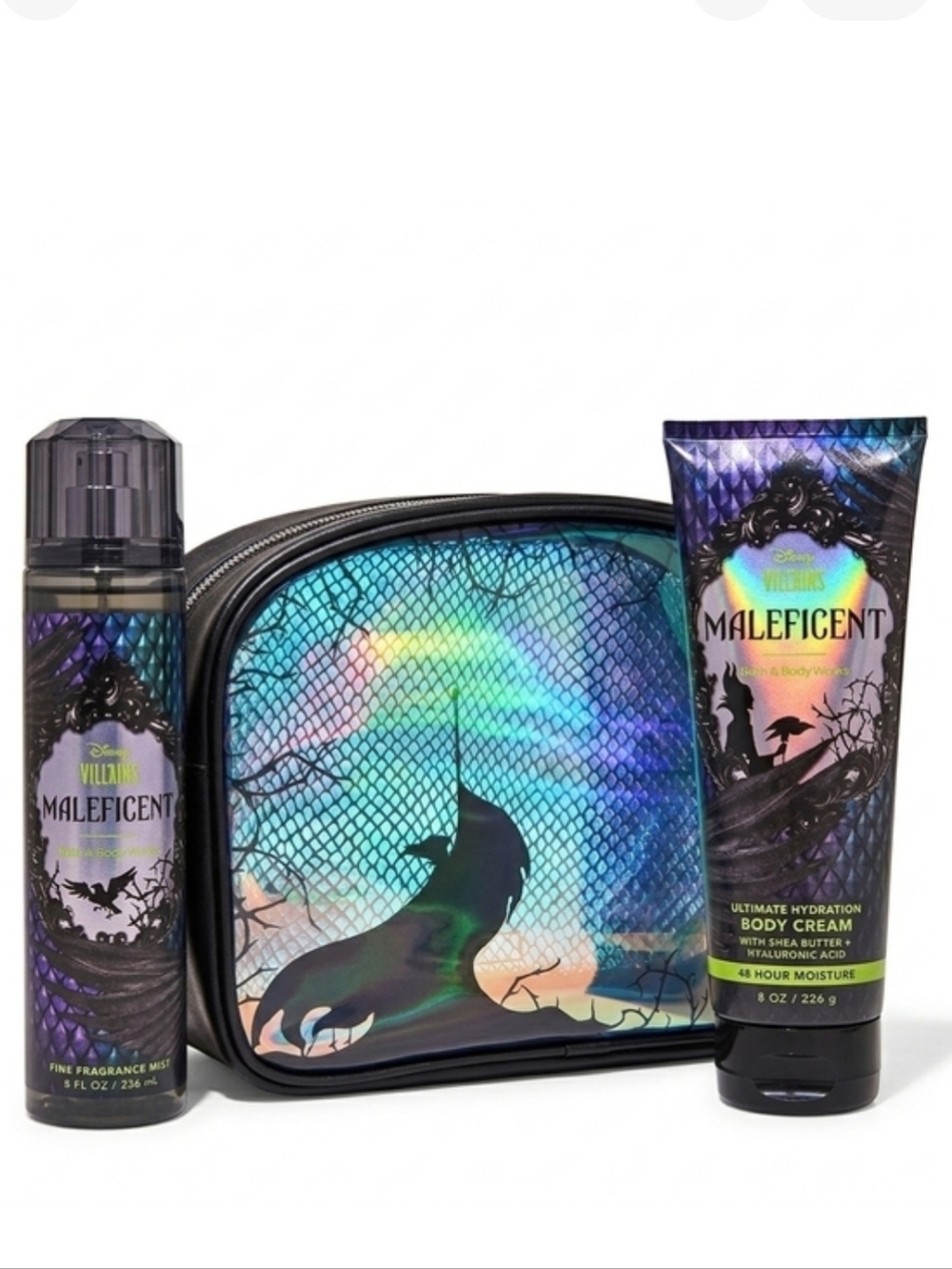 Bath & Body Works Maleficent Set with Iridescent Cosmetic Bag Cream Mist